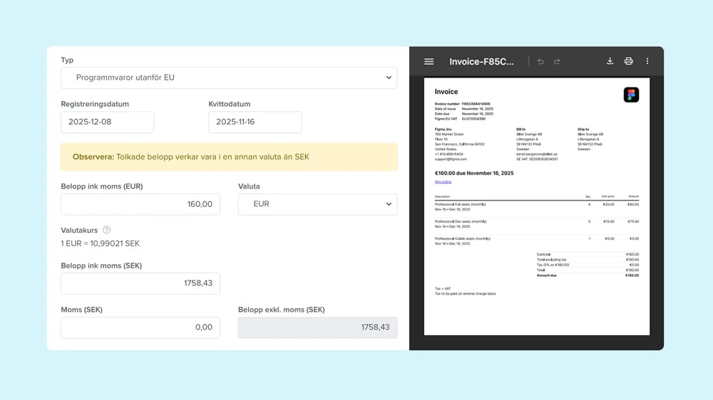 Hantera utlägg i utländsk valuta