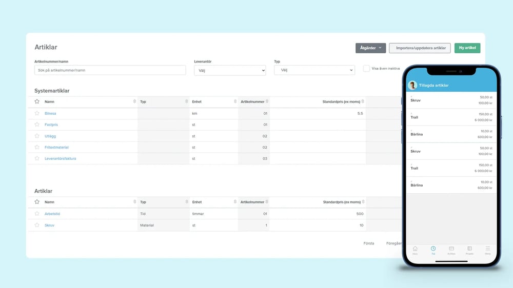 Artikelregister och prislistor