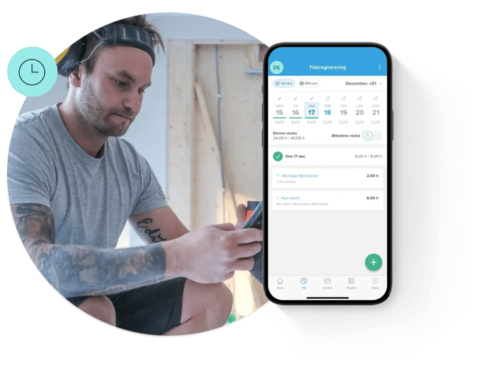 App för tidrapportering, kvitton och projekt